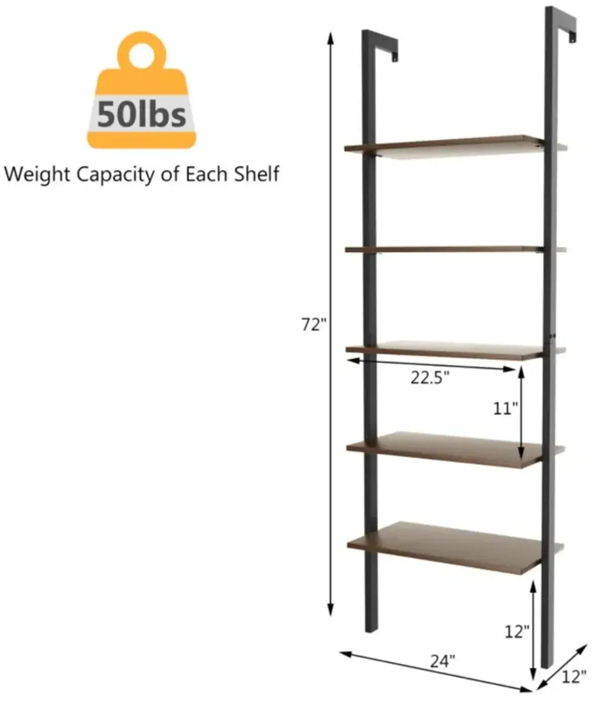 Hivvago 5-Tier Wood Look Ladder Shelf with Metal Frame for Home