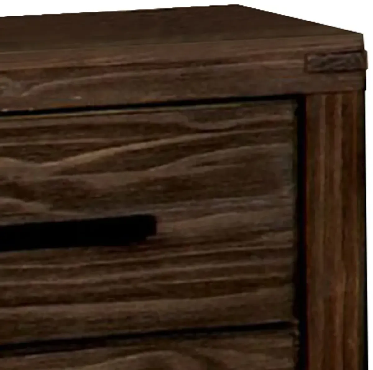 24 Inch 2 Drawer Wood Nightstand, Wire Brushed Grain Finish, Dark Brown-Benzara