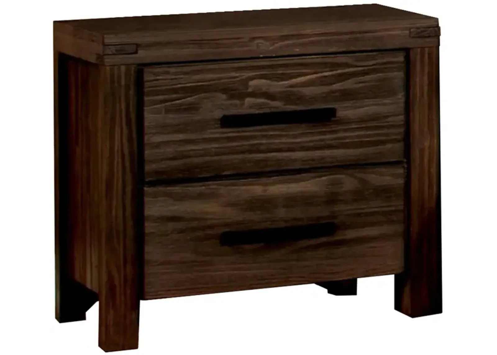 24 Inch 2 Drawer Wood Nightstand, Wire Brushed Grain Finish, Dark Brown-Benzara