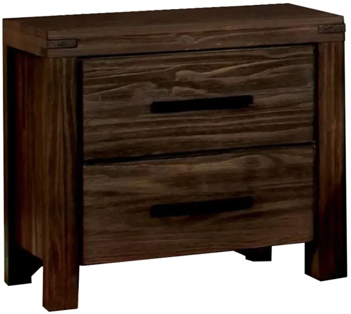 24 Inch 2 Drawer Wood Nightstand, Wire Brushed Grain Finish, Dark Brown-Benzara