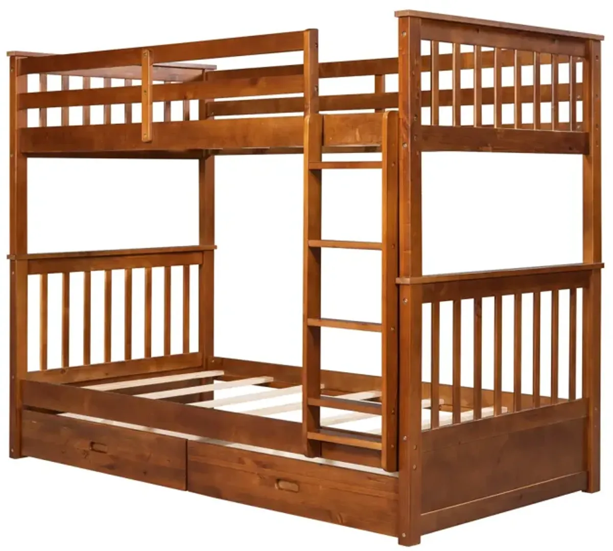 Twin-Over-Twin Bunk Bed With Ladders And Two Storage Drawers