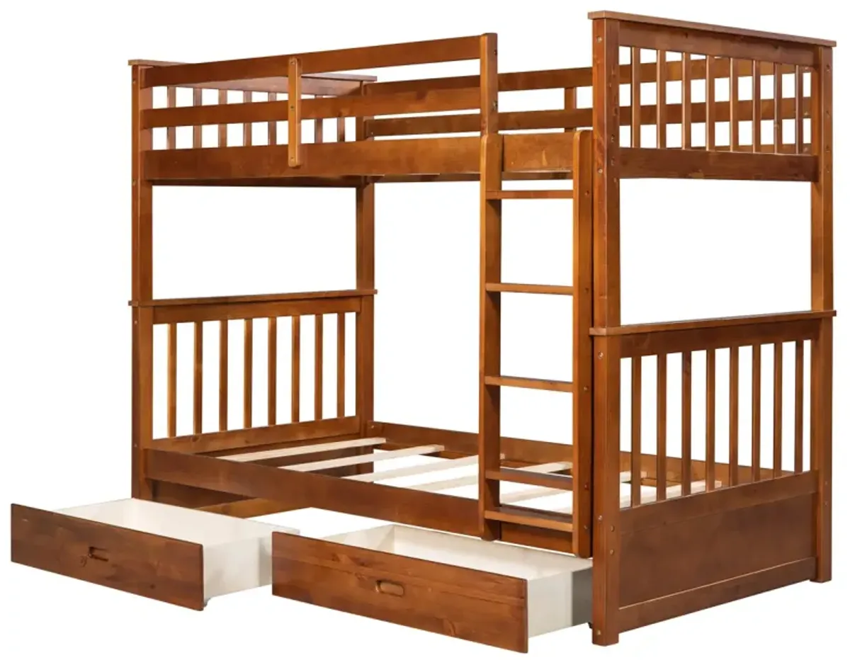 Twin-Over-Twin Bunk Bed With Ladders And Two Storage Drawers