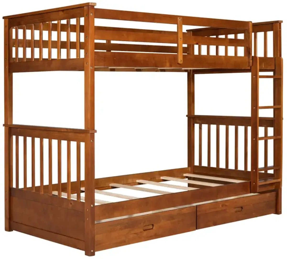 Twin-Over-Twin Bunk Bed With Ladders And Two Storage Drawers