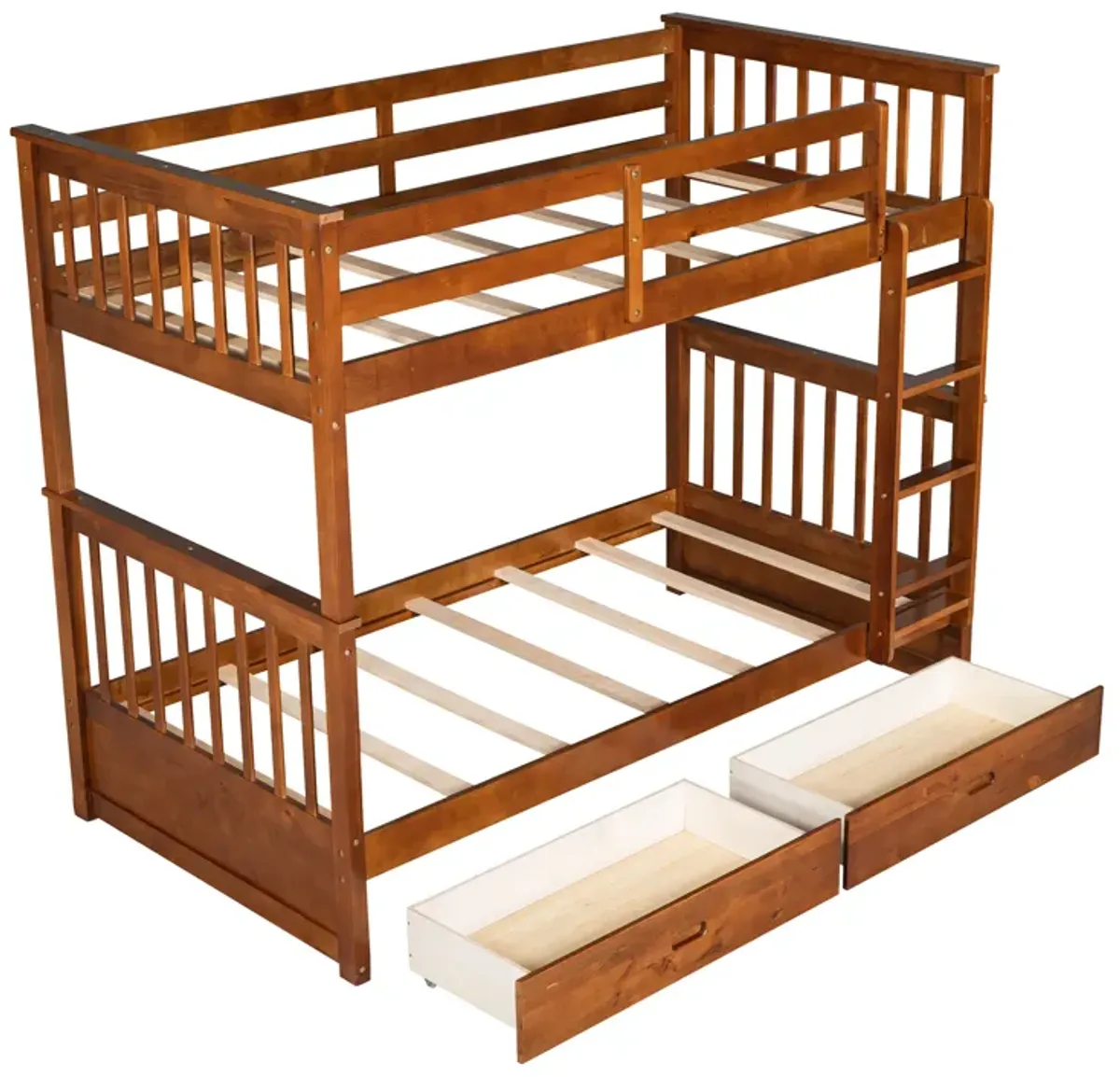 Twin-Over-Twin Bunk Bed With Ladders And Two Storage Drawers