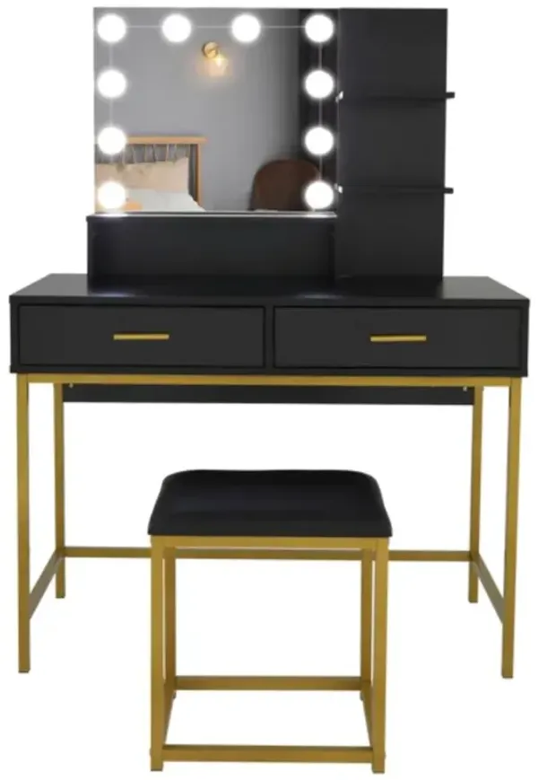 Spacious Makeup Vanity Set with 10 LED Lights Elegant Dressing Table with Storage