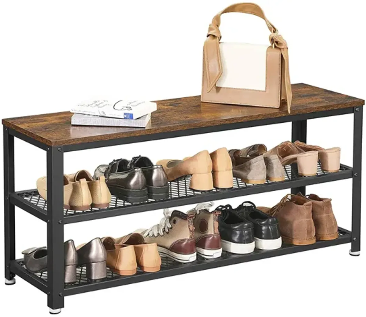 Shoe Bench with 3-Tier Rack - 39.4" Long Storage Shelves for Entryway Organization