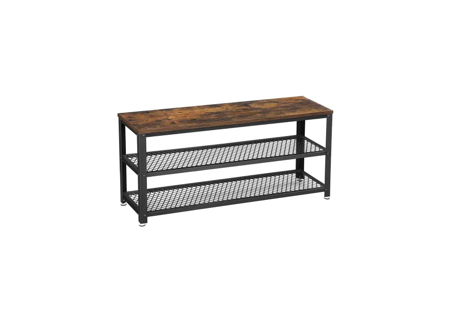 Shoe Bench with 3-Tier Rack - 39.4" Long Storage Shelves for Entryway Organization