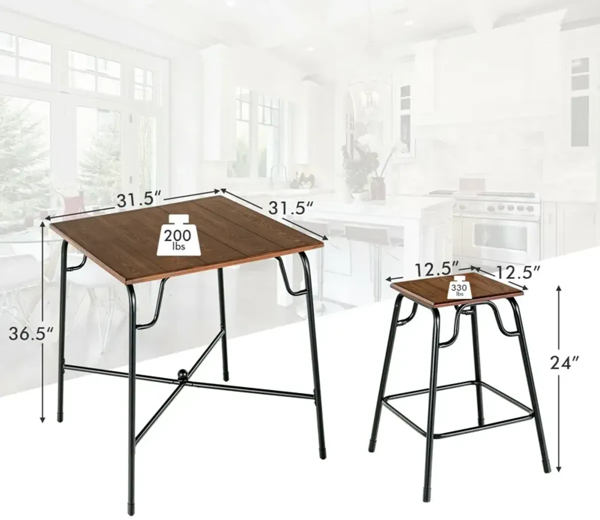 5 Pieces Bar Table Set with 4 Counter Height Backless Stools-Rustic Brown