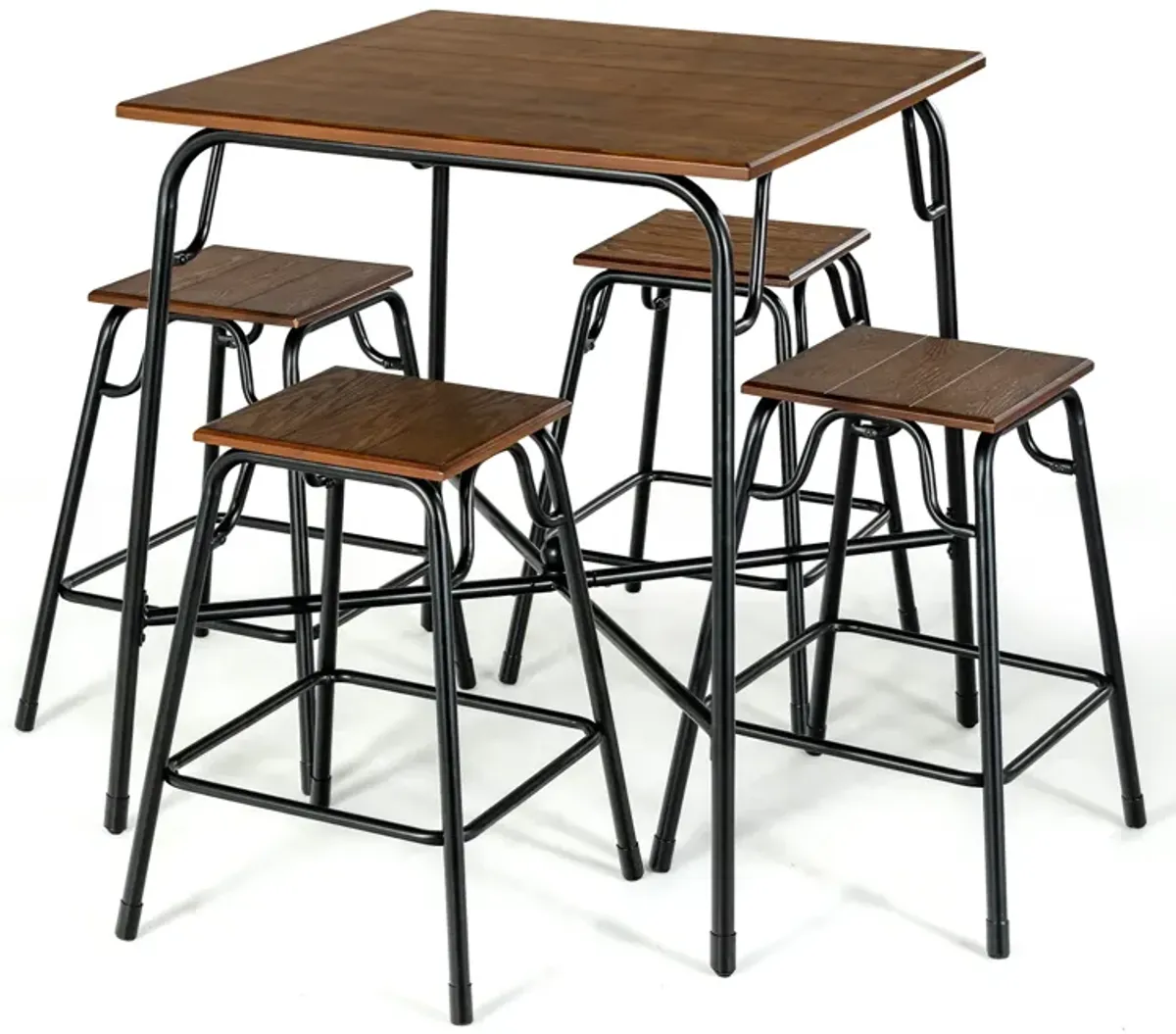 5 Pieces Bar Table Set with 4 Counter Height Backless Stools-Rustic Brown