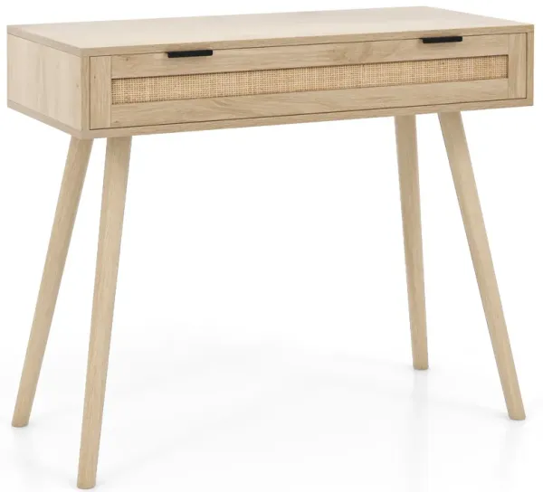 Rattan Console Table with Storage Drawer – Boho Entryway Accent Table