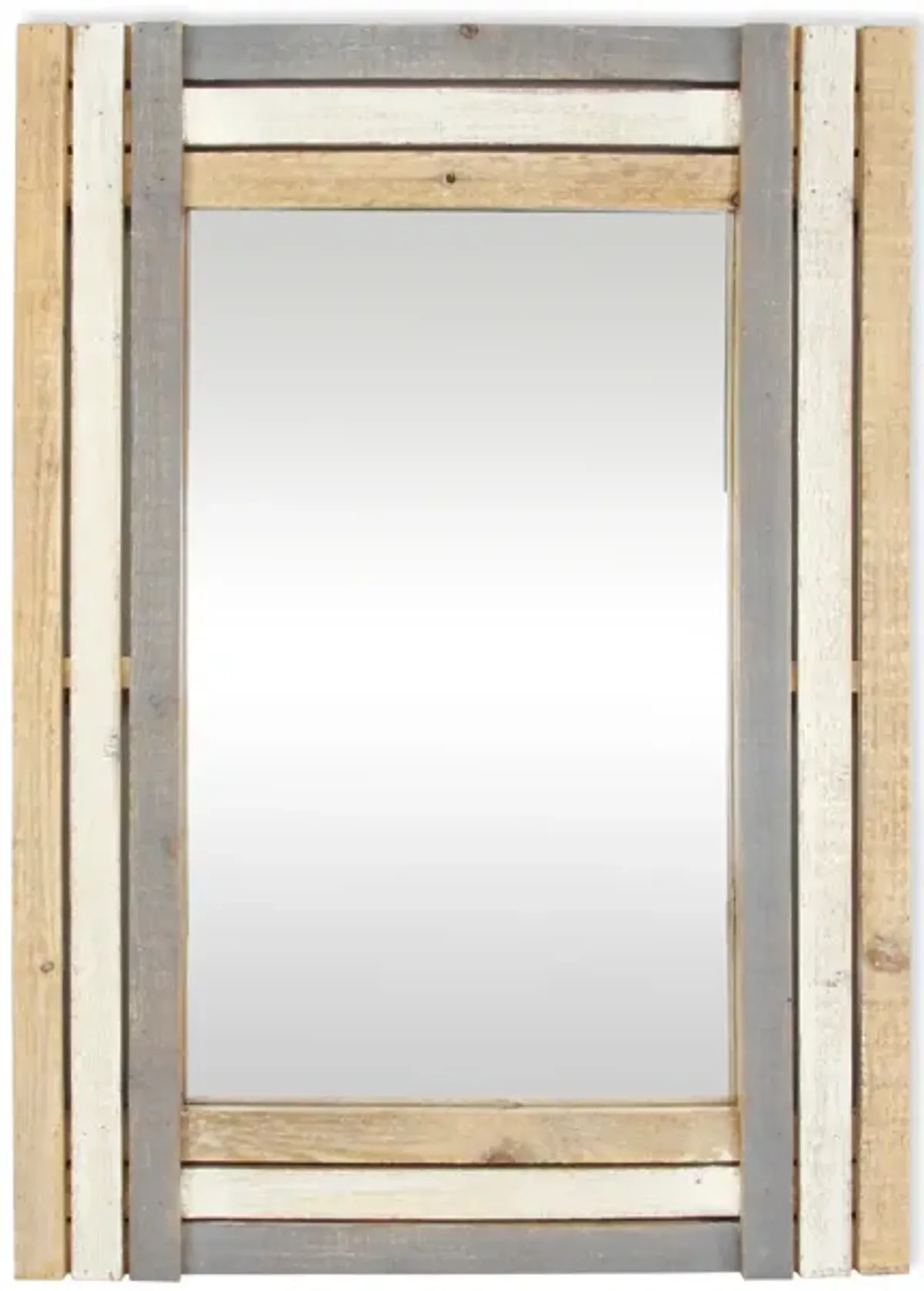 32" White and Gray Wooden Framed Rectangular Wall Mirror