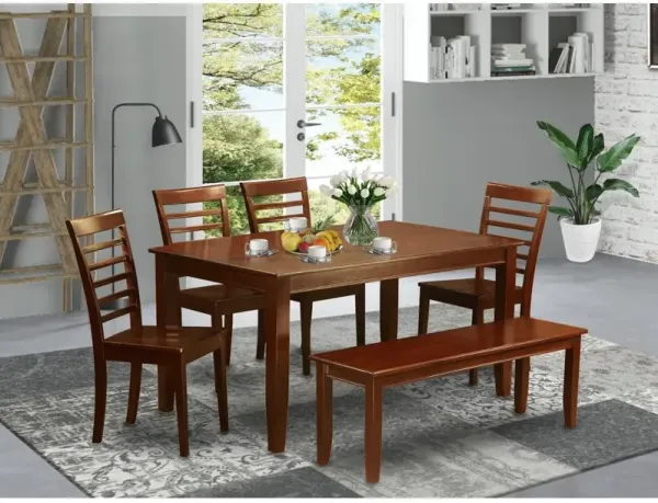 6 PC Dining room set with bench-Table and 4 Dining Chairs and Bench