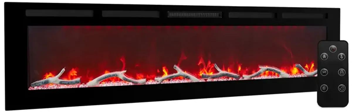 MONDAWE 72" Wall-Mounted Recessed Electric Fireplace 4780 BTU Heater with Remote Control Adjustable Flame Color & Temperature Setting