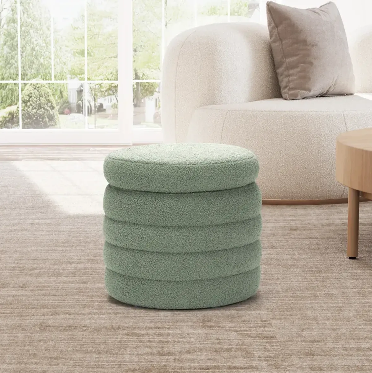 WestinTrends Mid-Century Modern Faux Sherpa Round Storage Ottoman