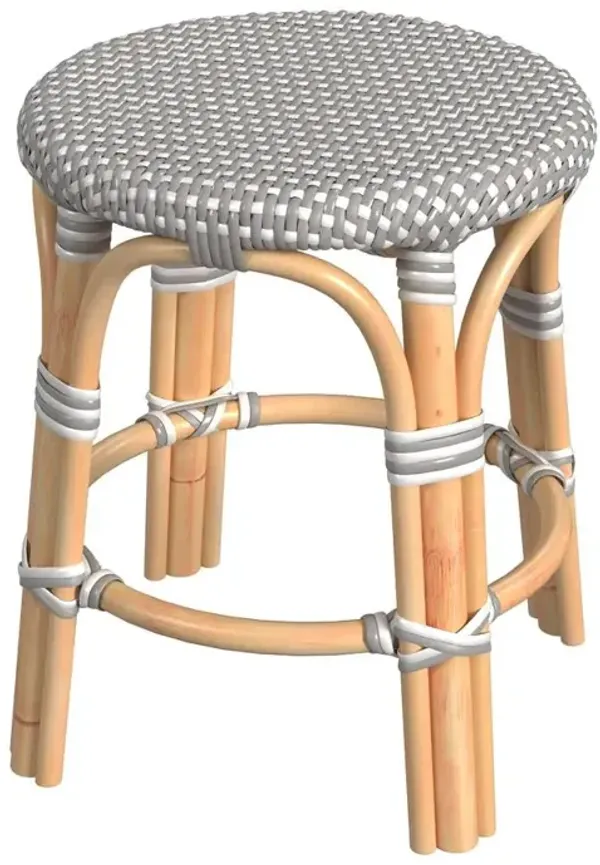 Butler Specialty Tobias Rattan Round 18 Stool, Gray And White