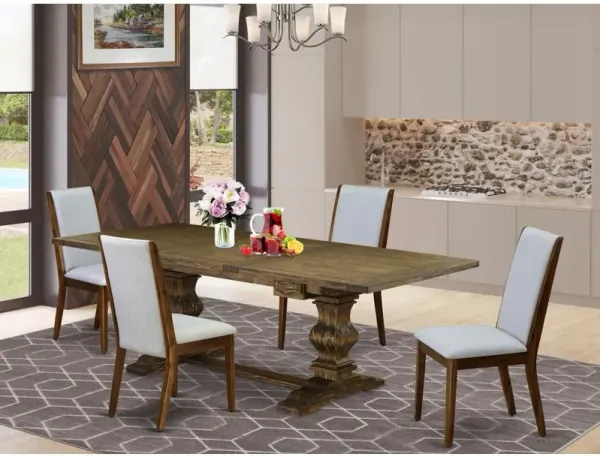 East West Furniture 5-pc wood dining table set with Chair’s Legs and Modern Gray Linen Fabric