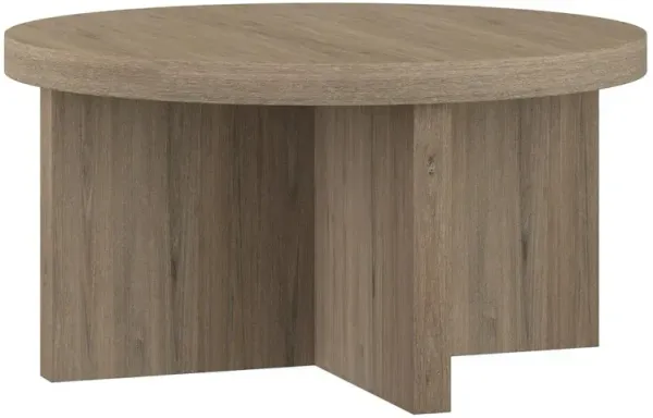 Hudson&Canal Elna 33 Wide Round Coffee Table in Antiqued Gray Oak