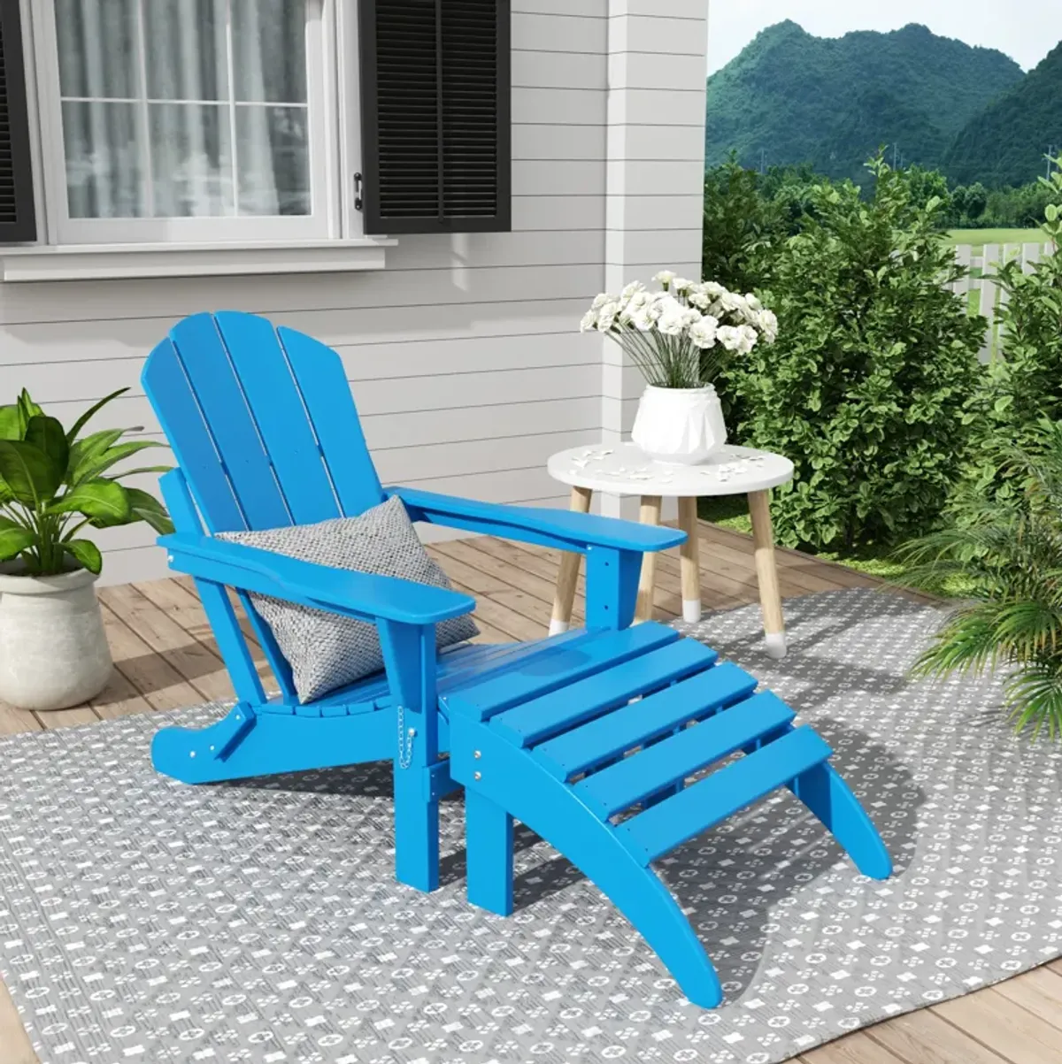 WestinTrends Folding Adirondack Chair With Footrest Ottoman Set