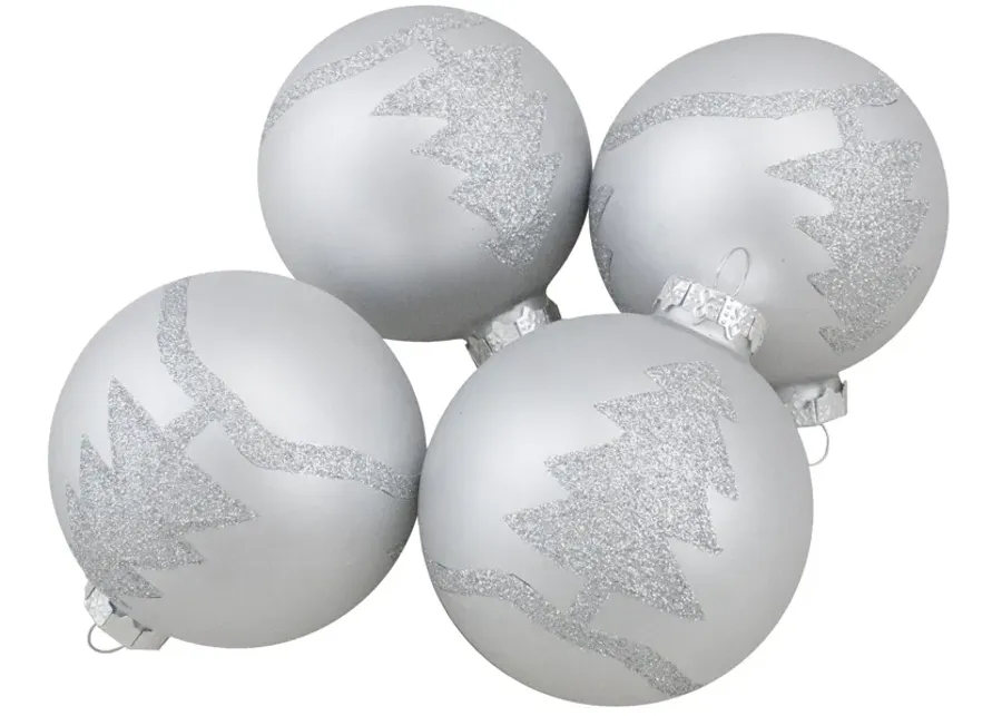 Set of 4 Silver Glass Ball Christmas Ornaments 3.25" (80mm)