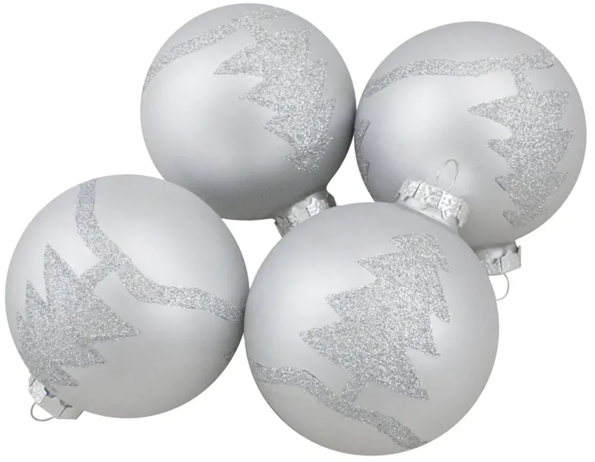 Set of 4 Silver Glass Ball Christmas Ornaments 3.25" (80mm)