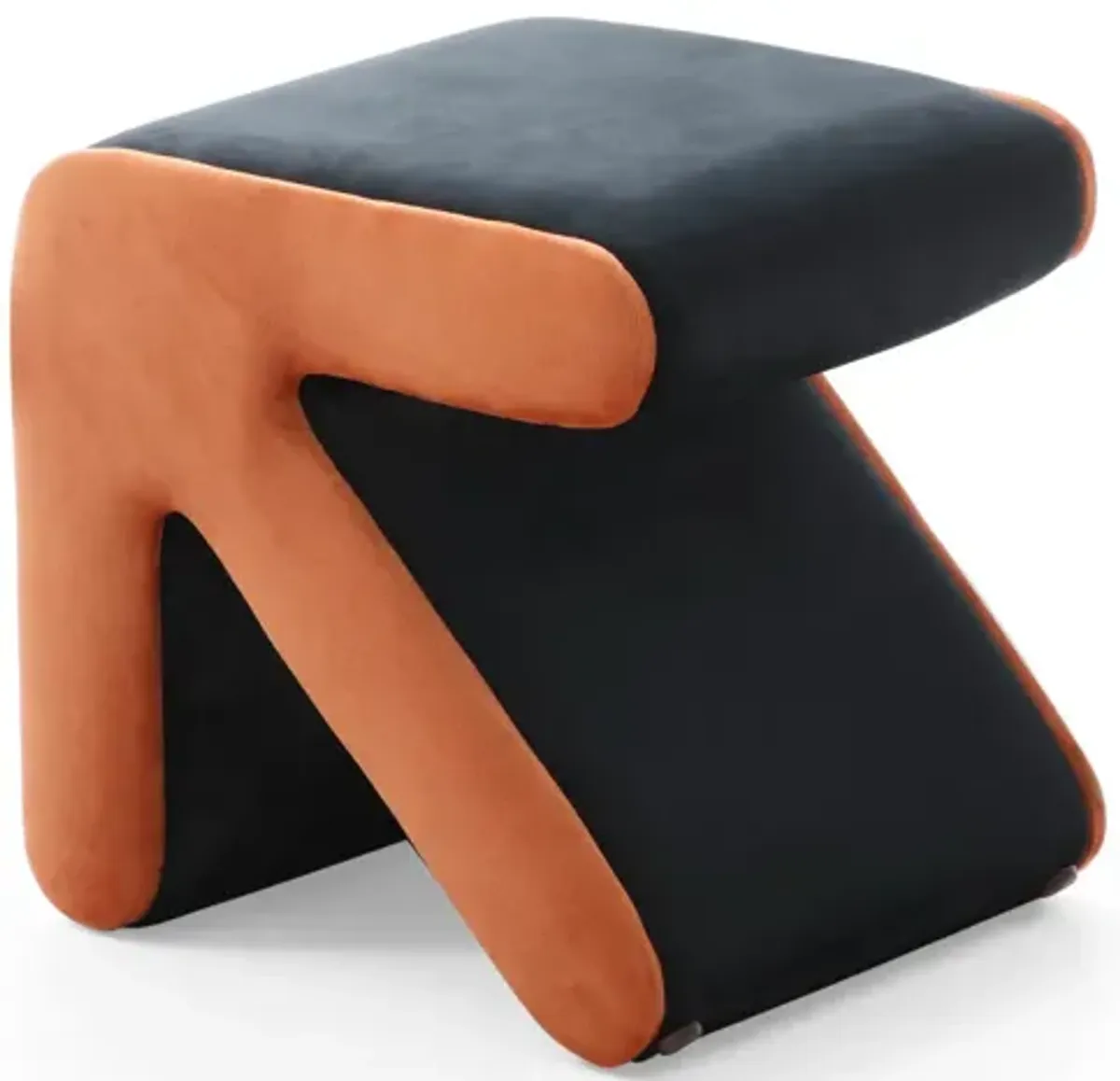 Multifaceted Velvet Ottoman/Stool in Black+Orange