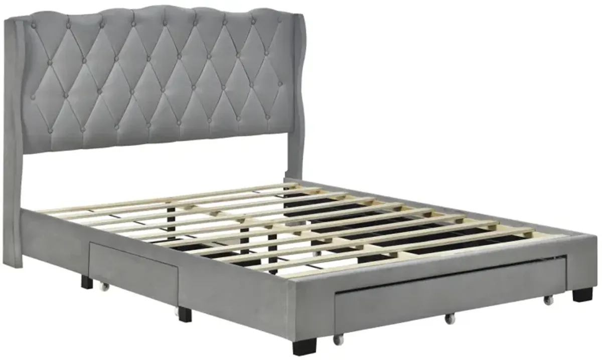 Velvet Queen Platform Bed with Storage