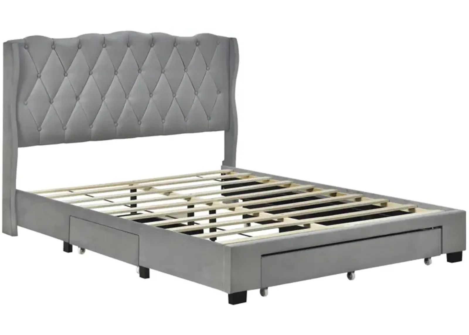 Velvet Queen Platform Bed with Storage