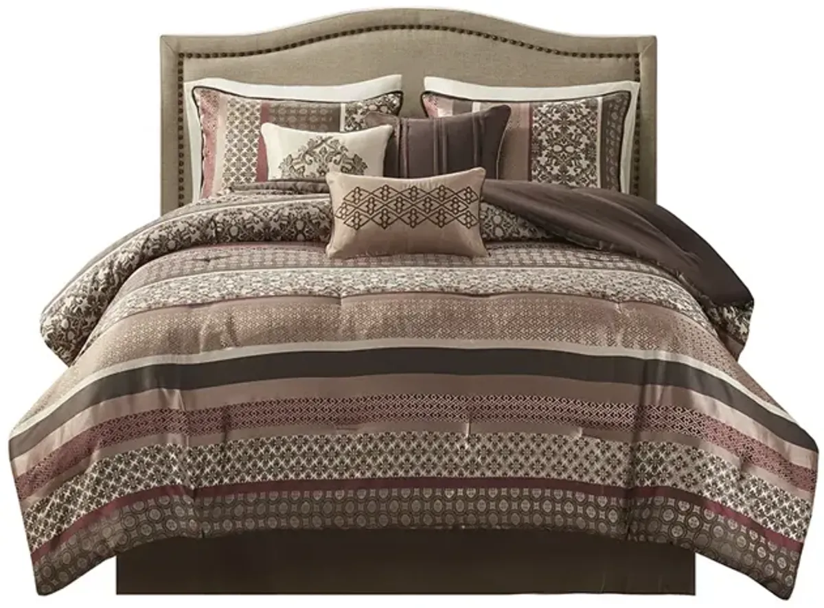 Gracie Mills Irmgard 7-Piece Geometric and Damask Comforter Set