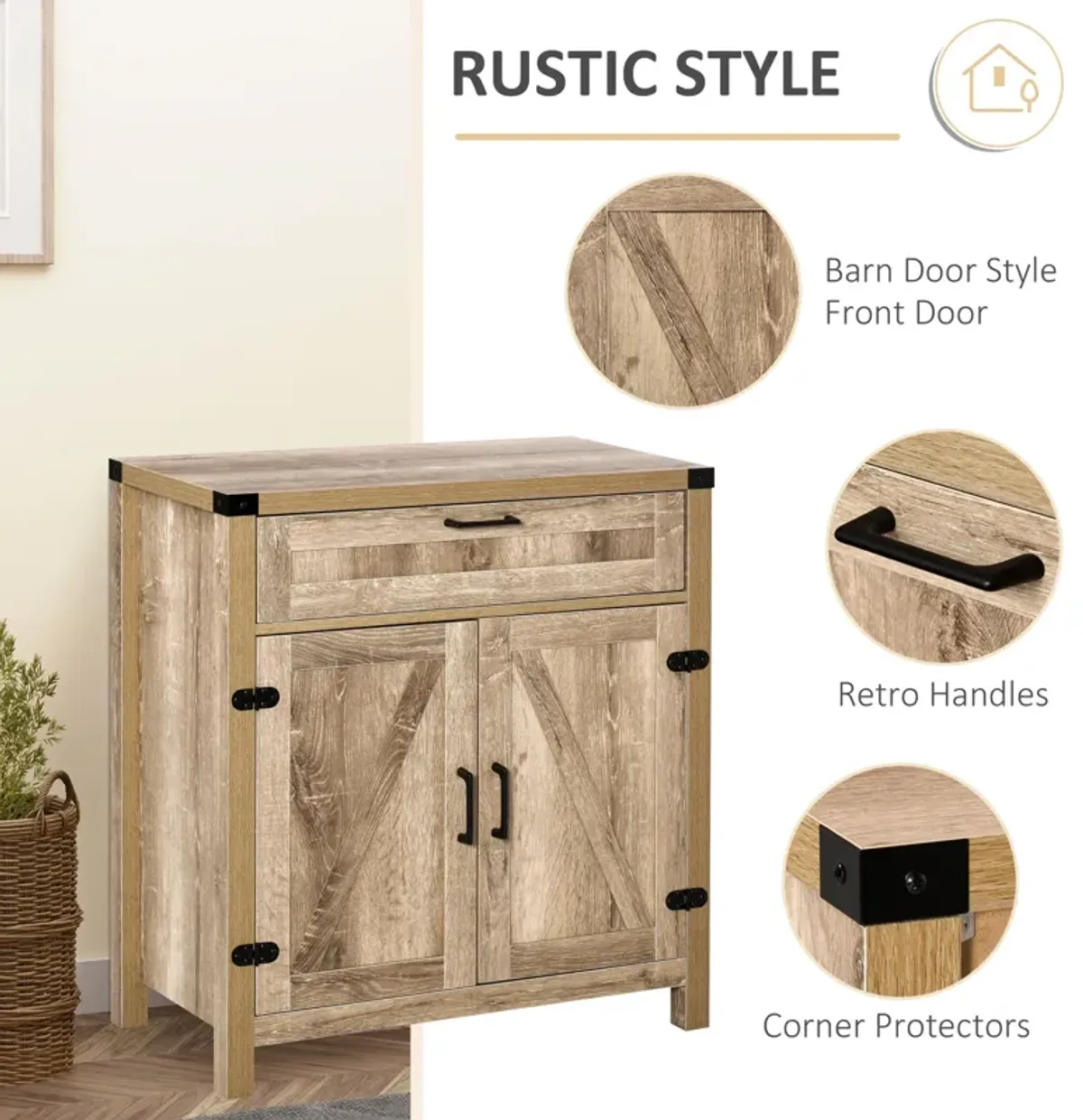 Oak Kitchen Storage: Wooden Farmhouse Sideboard with Drawer