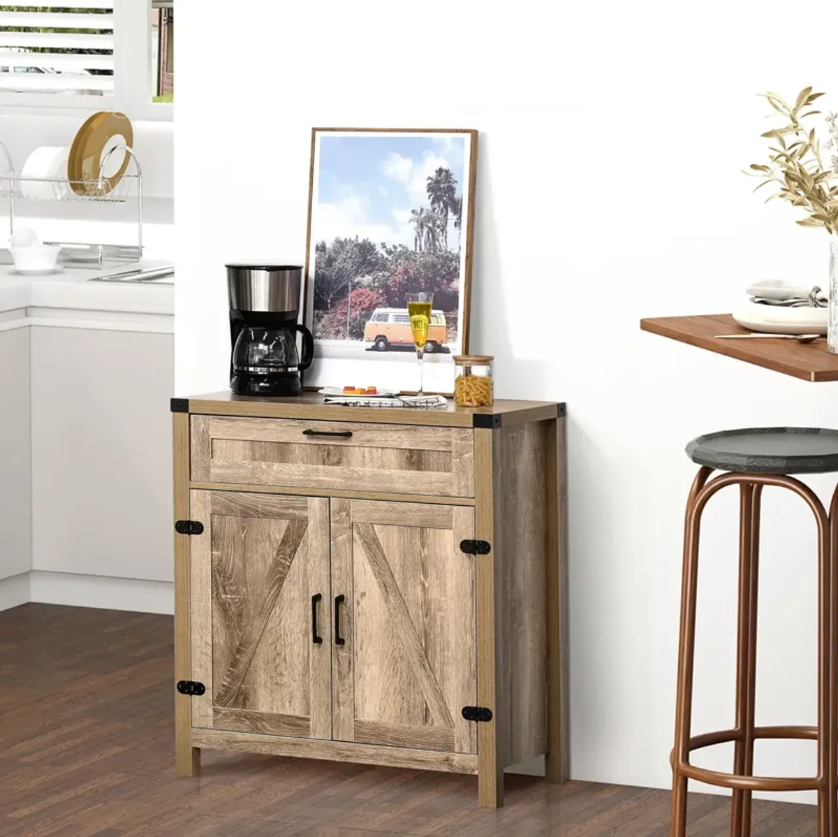 Oak Kitchen Storage: Wooden Farmhouse Sideboard with Drawer