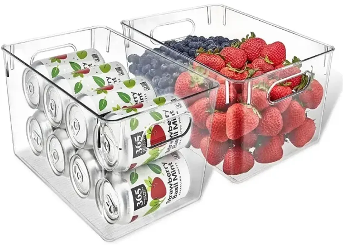 Multi-purpose Refrigerator Bins - 2 pieces Large Capacity Stackable Fridge Bin Organizer with Easy Grip Handles - Clear