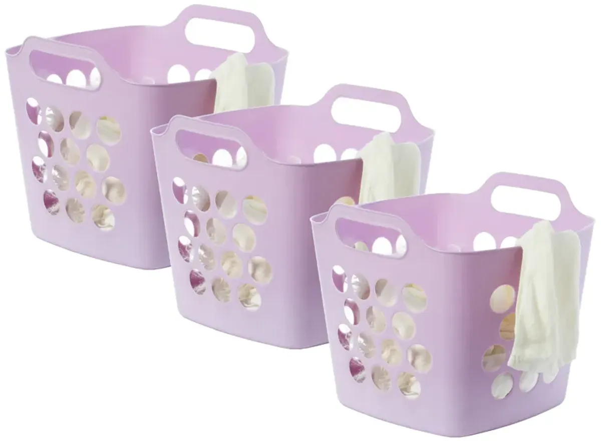 Flexible Plastic Carry Laundry Basket Holder Square Storage Hamper with Side Handles, Purple