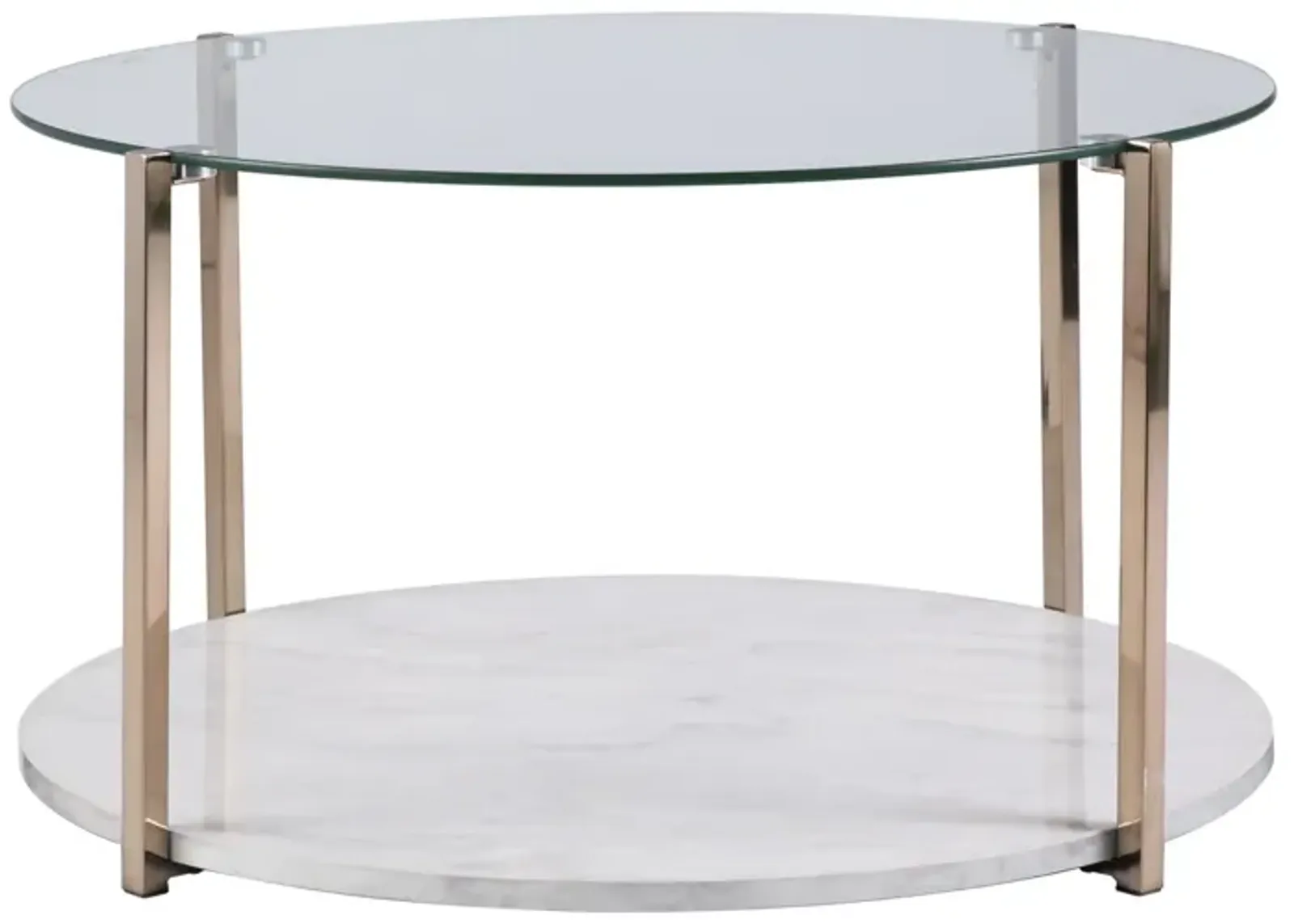 Hivvago 33" Gold Glam Glass And Faux Marble Two Tier Round Coffee Table