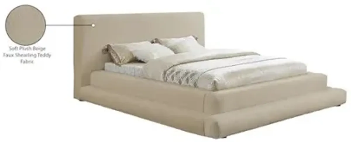 Meridian Furniture Dane Beige Teddy Fabric Queen Bed