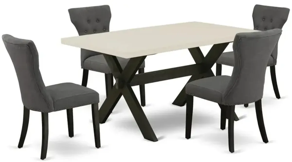 X626GA650-5 5-Pc Dining Table Set Included 4 Parson chairs Upholstered Seat and High Button Tufted Chair Back and Rectangular Table with Linen White Dining Table top (Black Finish)