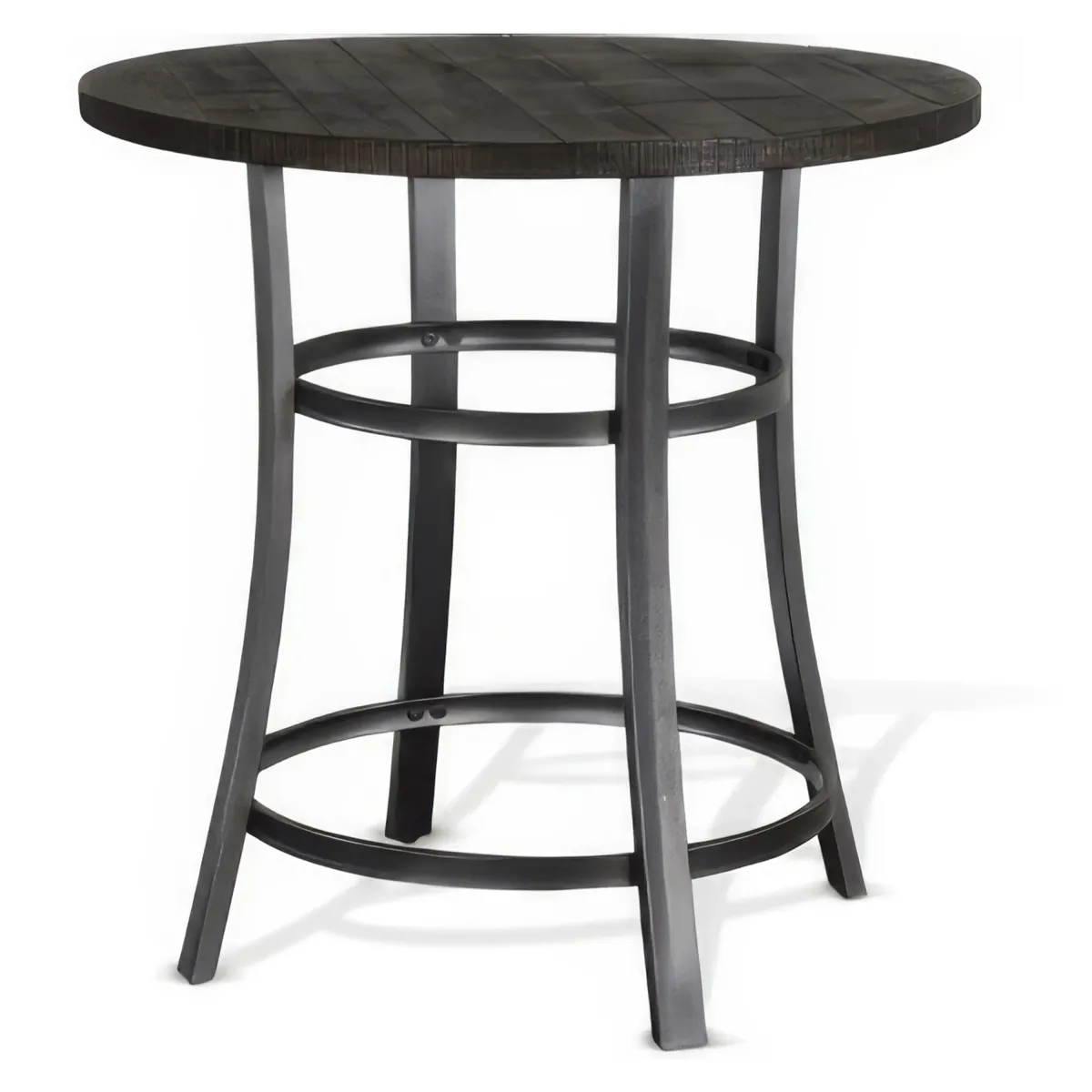 Flint Counter Height Table Round 36 Inch, Dark Brown Mahogany w Metal - Benzara