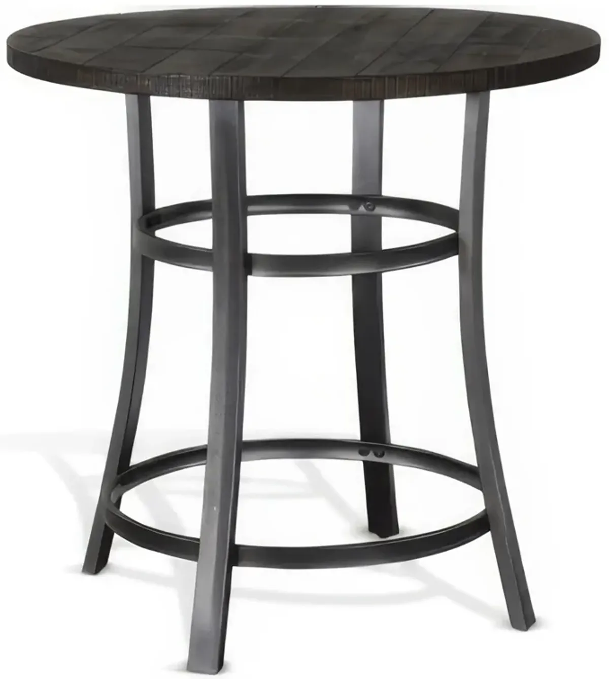 Flint Counter Height Table Round 36 Inch, Dark Brown Mahogany w Metal - Benzara