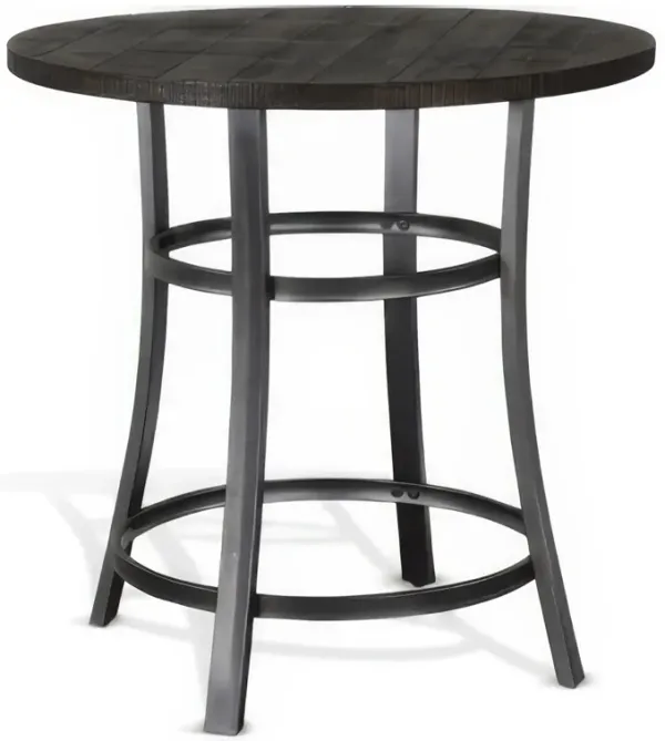 Flint Counter Height Table Round 36 Inch, Dark Brown Mahogany w Metal - Benzara