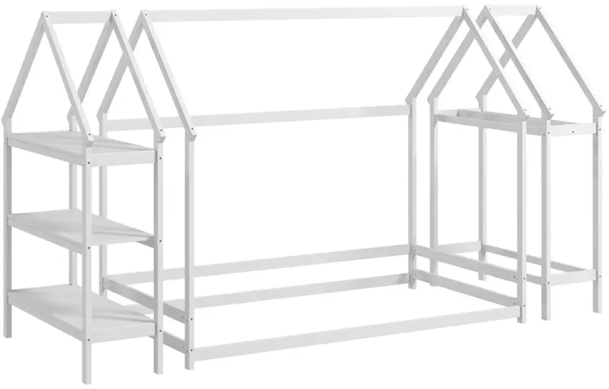 Montessori Floor House Bed with Detachable Storage Shelves