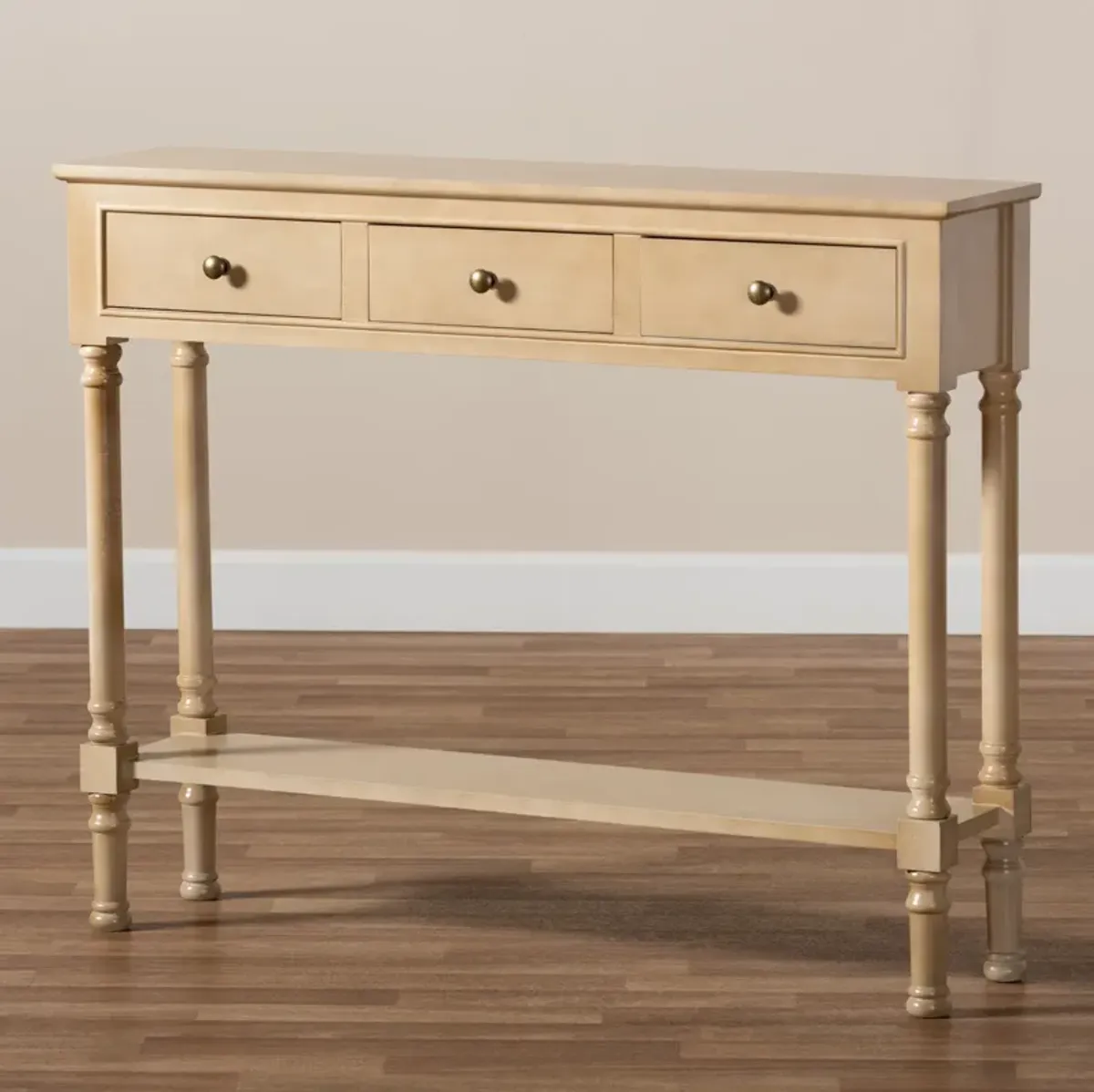 Baxton Studio Calvin Farmhouse Oak Finished Wood 3 Drawer Entryway Console Table