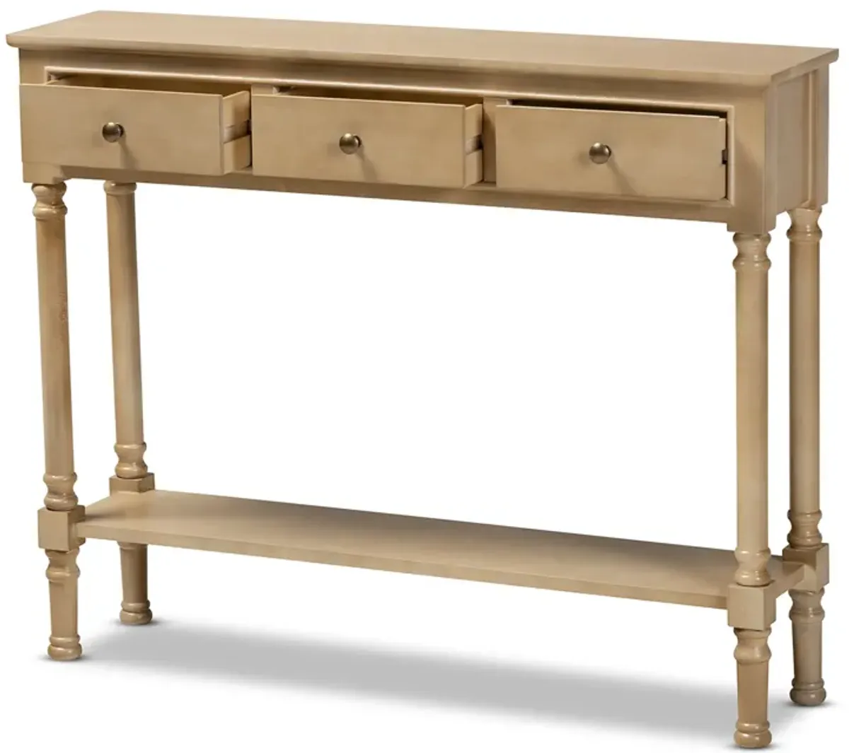 Baxton Studio Calvin Farmhouse Oak Finished Wood 3 Drawer Entryway Console Table