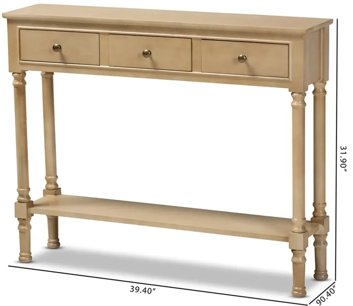 Baxton Studio Calvin Farmhouse Oak Finished Wood 3 Drawer Entryway Console Table