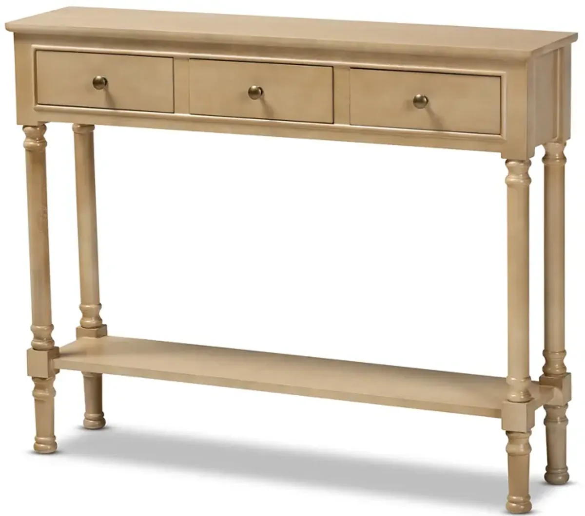 Baxton Studio Calvin Farmhouse Oak Finished Wood 3 Drawer Entryway Console Table