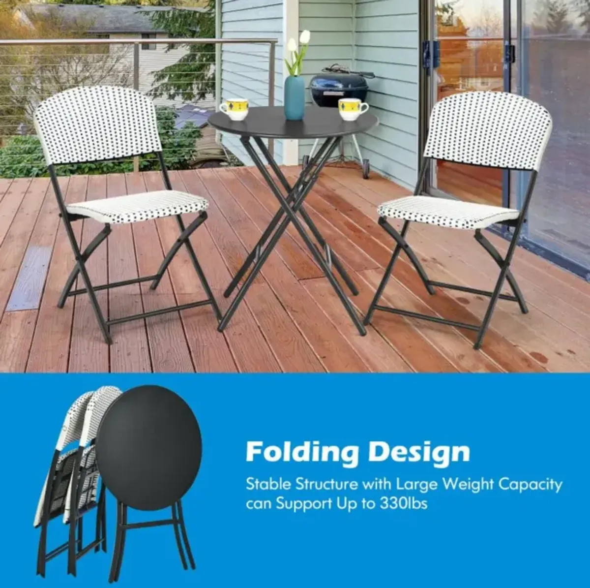 Hivvago 3 Pieces Patio Rattan Bistro Set with Round Dining Table and 2 Chairs