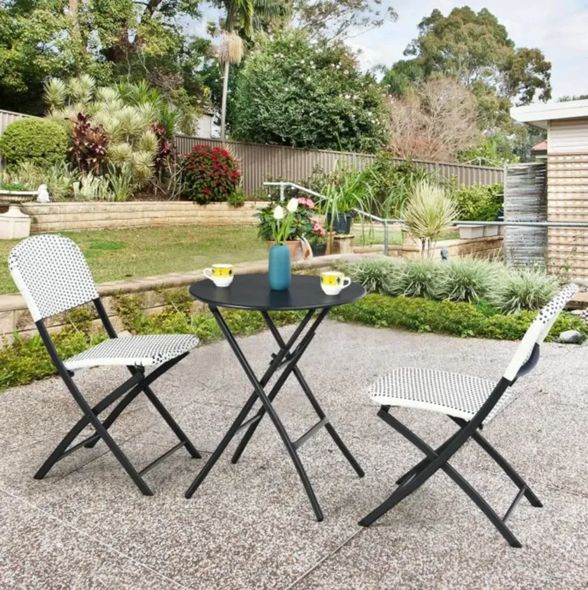 Hivvago 3 Pieces Patio Rattan Bistro Set with Round Dining Table and 2 Chairs