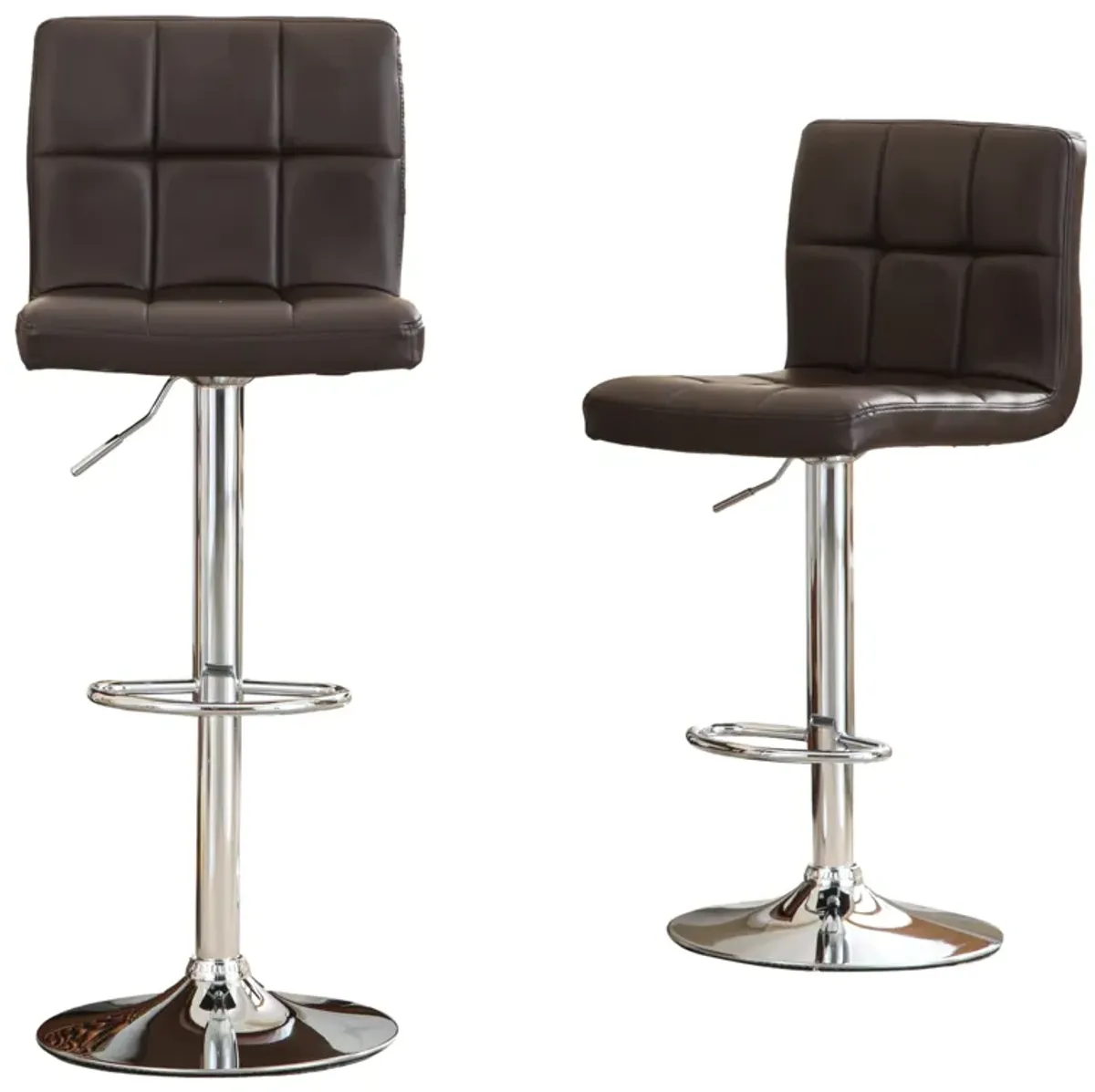 Faux Leather Adjustable Hydraulic Bar Stool, Set of 2, Brown