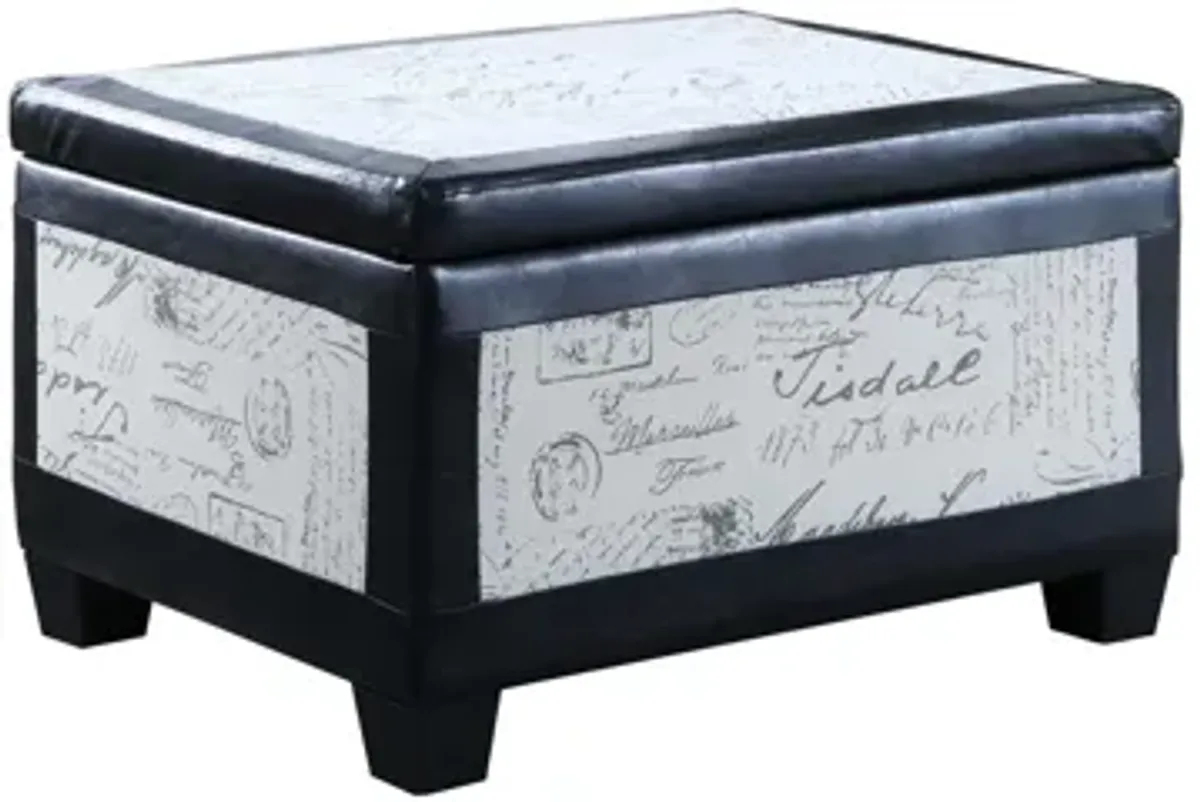 Black Postcard Faux Leather Storage Bench and Two Ottomans