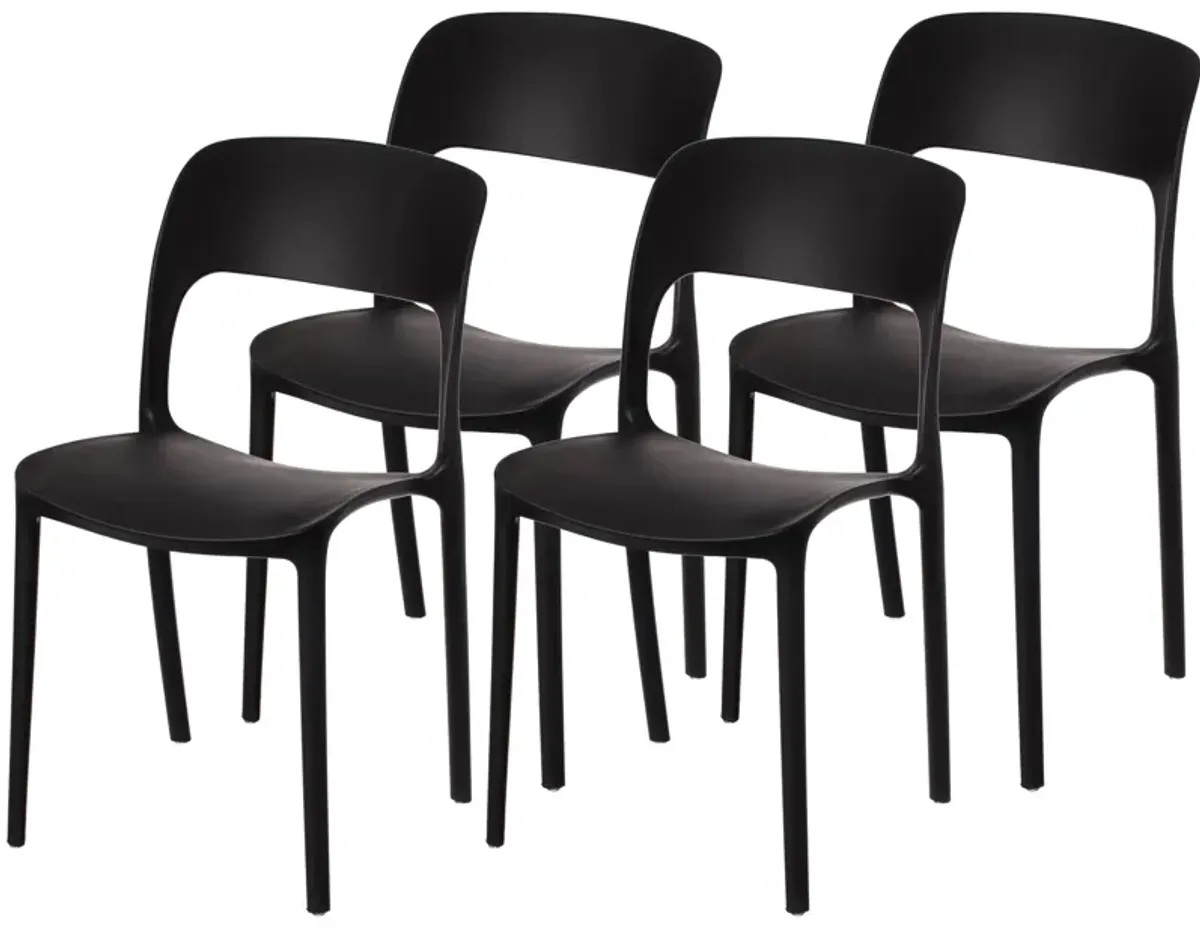 Modern Plastic Outdoor Dining Chair with Open Curved Back, Black Set of 4