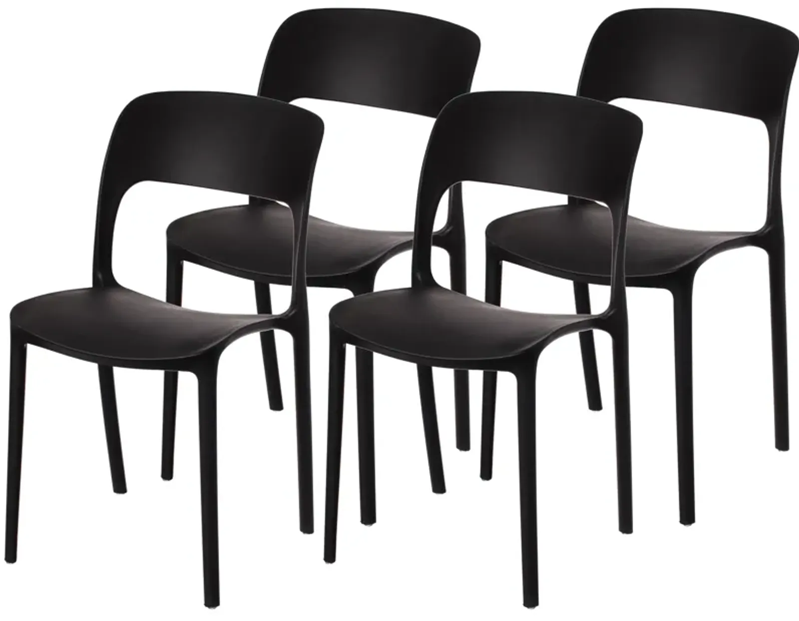 Modern Plastic Outdoor Dining Chair with Open Curved Back, Black Set of 4