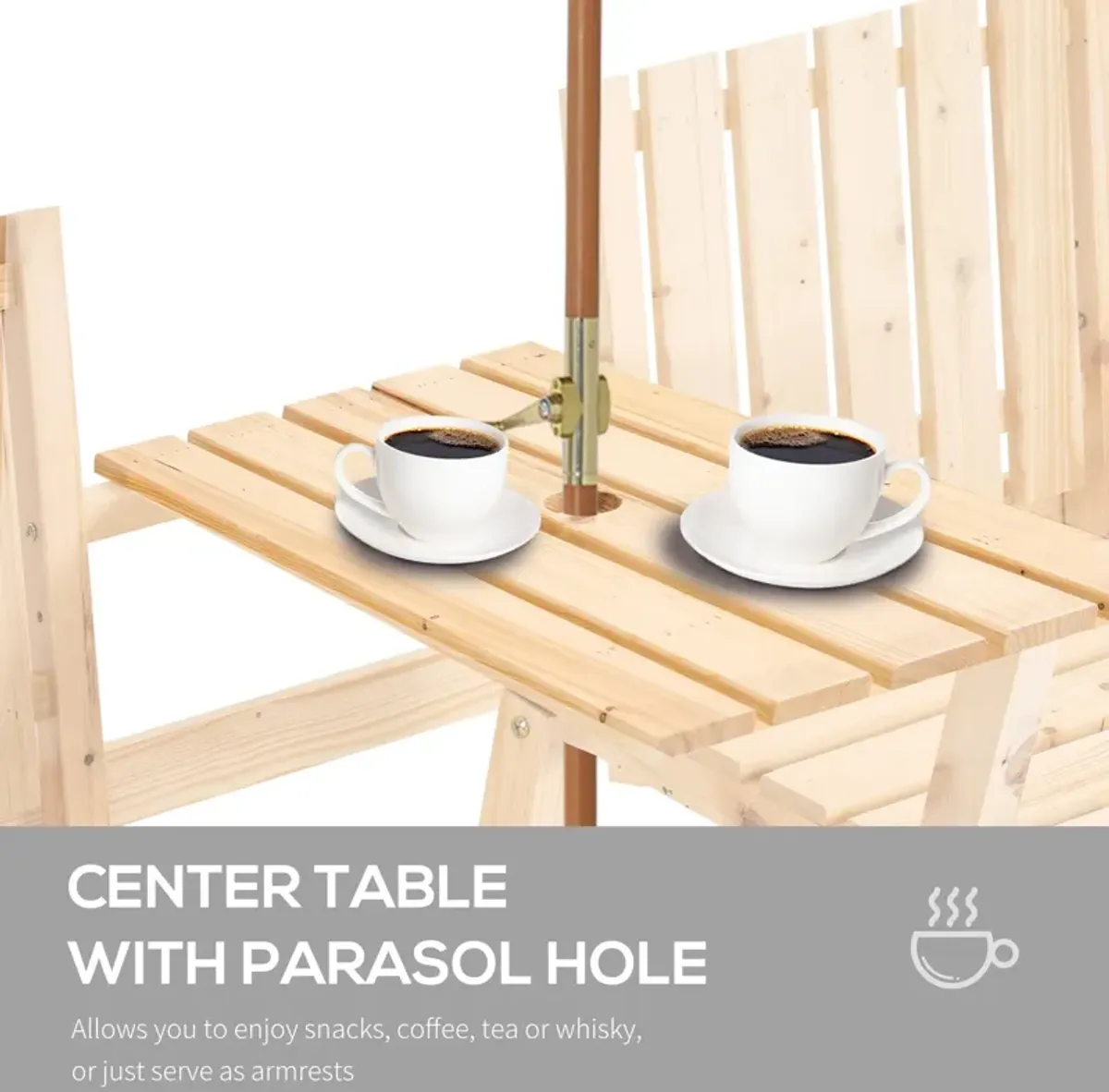 Natural Wood Outdoor Duo: Garden Loveseat with Umbrella Hole Table